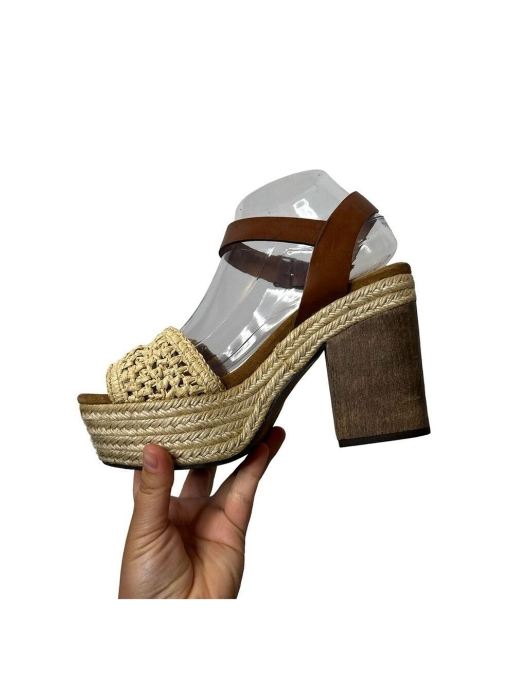 CASTAÑER Leather Colorblock Neutral Pattern Chunky Block Heel Sandals - Picture 12 of 16